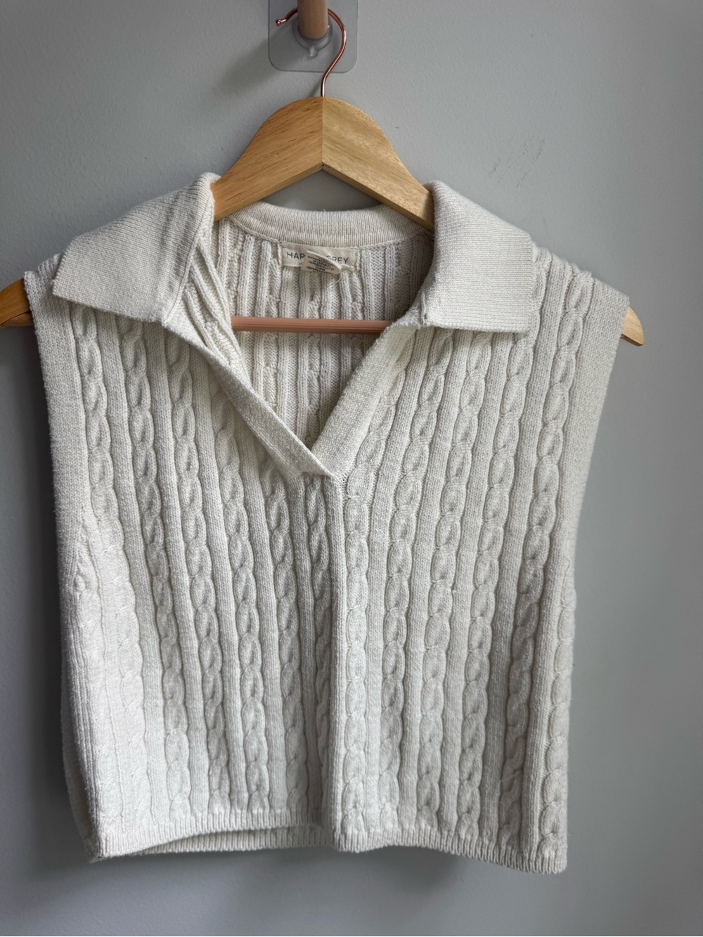 Happily Grey Collared Cable Knit Tank Top Vest in Cream